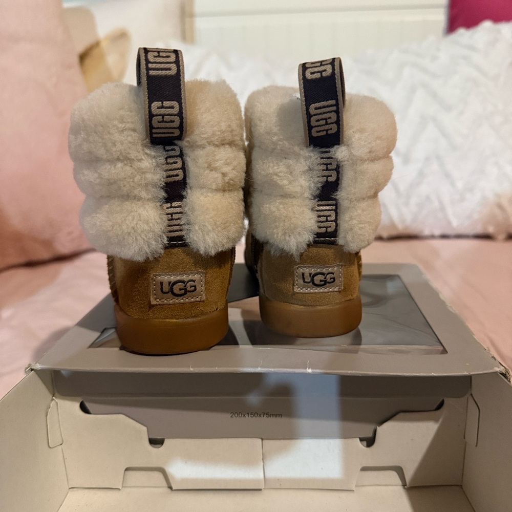 UGG Tan Boots with Cream Fluffy Accents